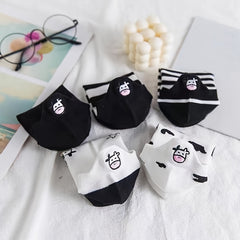 10 Pairs Cartoon Cow Print & Striped Ankle Socks Women's Stockings