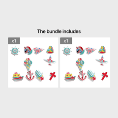 5pcs Cartoon Brooch Set Fruit Bird Airplane Palm Cross Pins