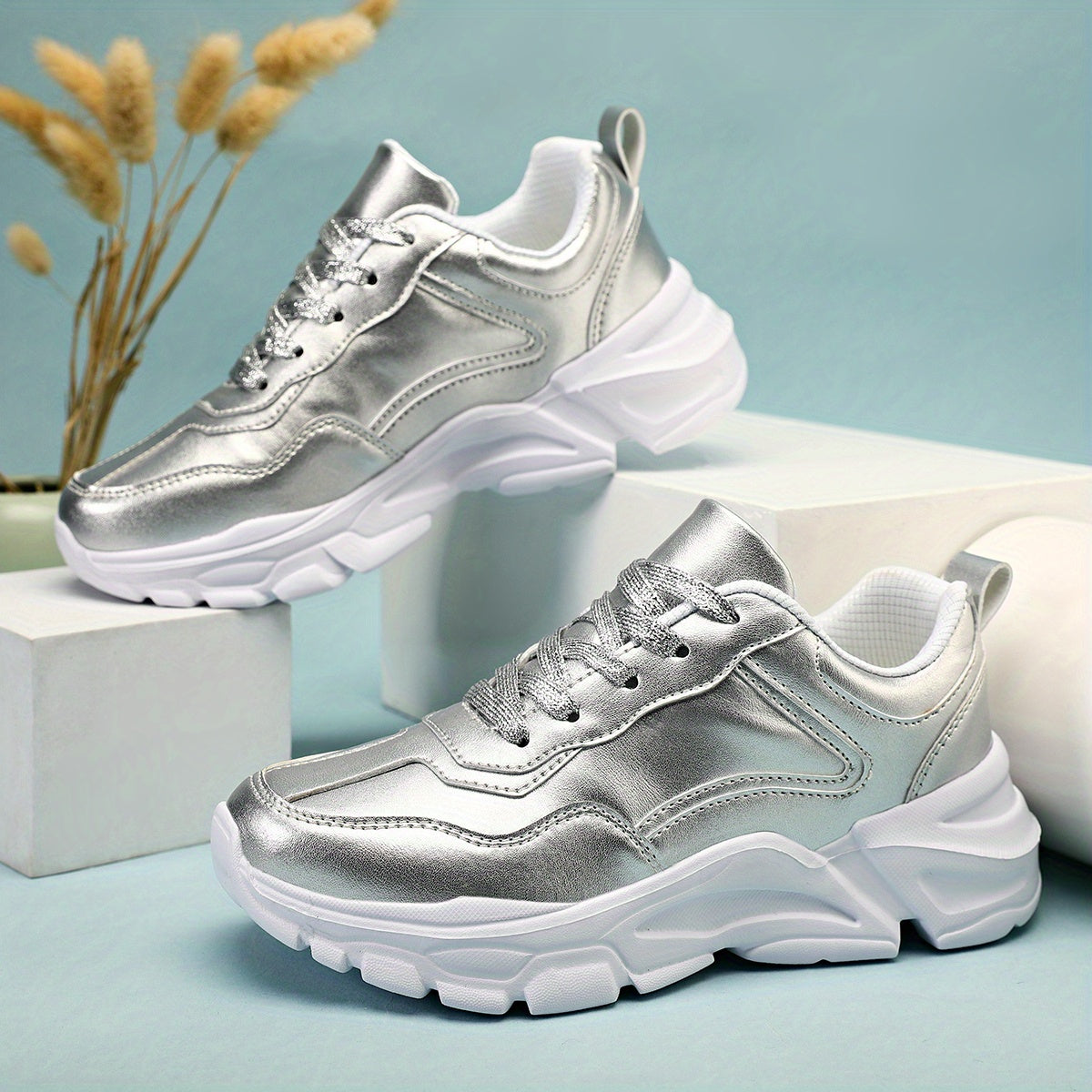 Women's Lightweight Faux Leather Sneakers