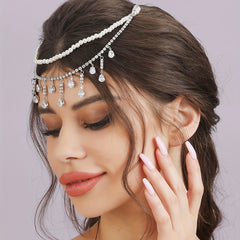 Bridal Zircon Faux Pearl Headband Rhinestone Pendant Tassel Hair Accessory