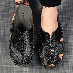 Men's Stitch Non Slip Slippers Closed Toe Rubber Sole Wear-resistant