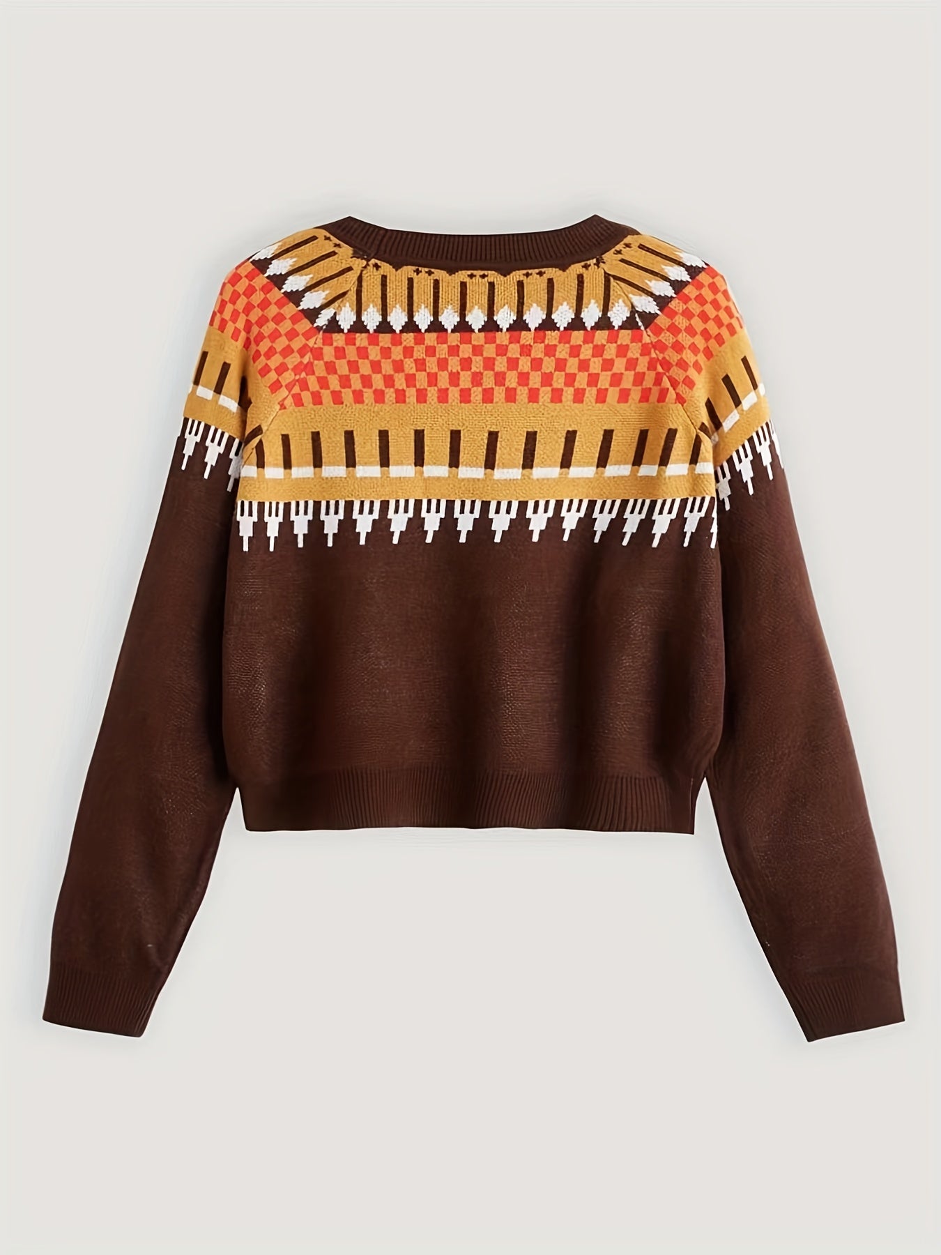 Geometric Print Round Neck Plus Size Sweater