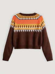 Geometric Print Round Neck Plus Size Sweater