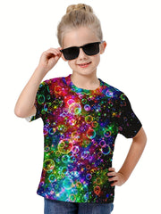 3D Colorful Bubble Graphic Short Sleeve T shirt Boys Girls Summer Top