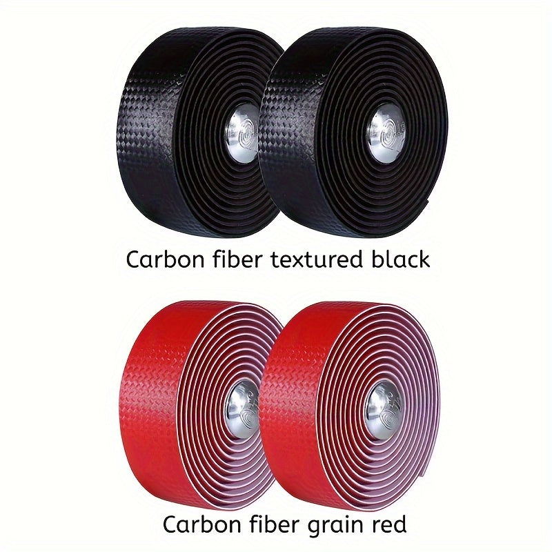 Bike Handlebar Tape Set Red Carbon Pattern Anti Slip Sweat Absorption Breathable