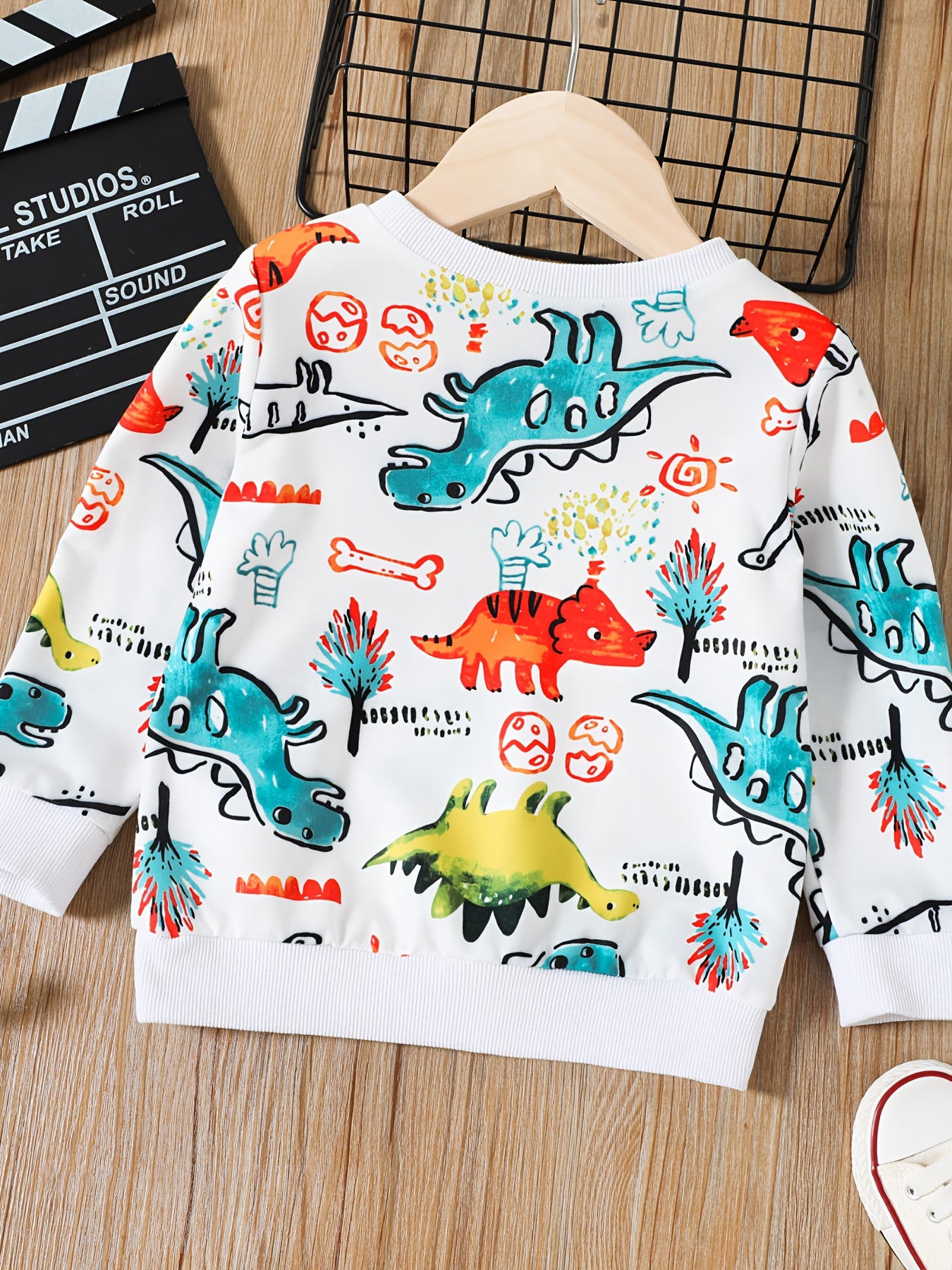 Dinosaur Print Boys Sweatshirt Long Sleeve Crew Neck Tops Kids Clothing