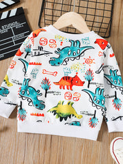 Dinosaur Print Boys Sweatshirt Long Sleeve Crew Neck Tops Kids Clothing