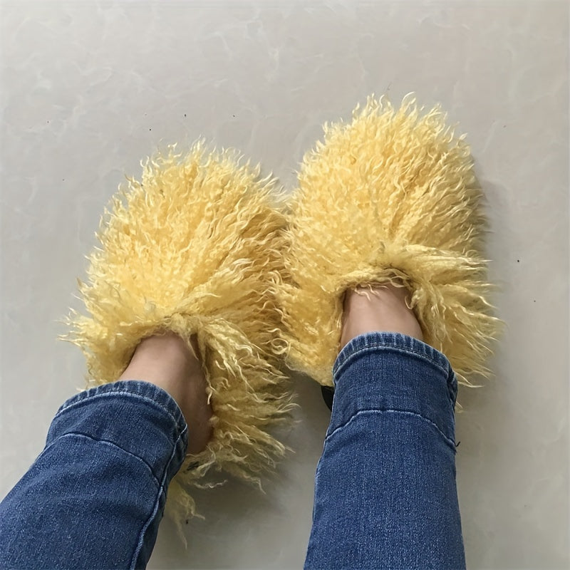 Women's Faux Fur Slippers Slip On Flat Casual Comfortable Indoor Shoes
