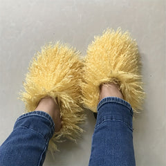 Women's Faux Fur Slippers Slip On Flat Casual Comfortable Indoor Shoes
