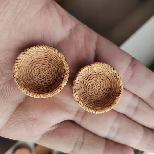 2pcs Mini Bamboo Weaving Fruit Basket for Doll House Decoration