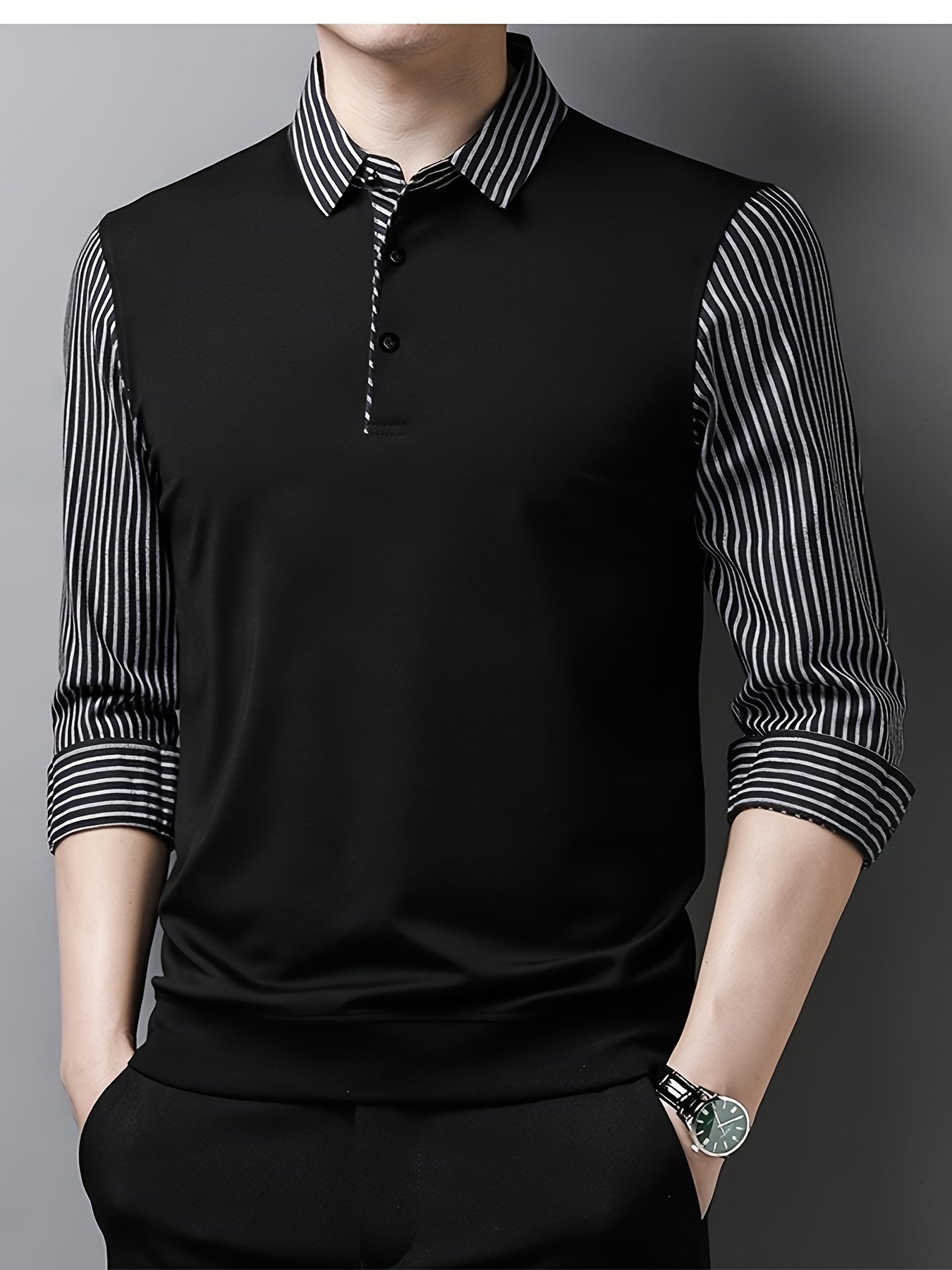 Men's Button Stripe Long Sleeve Shirt For Winter Fall