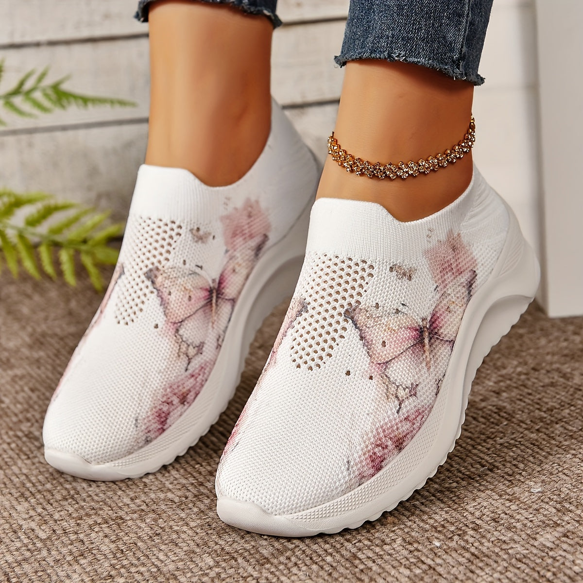 Women's Butterfly Pattern Hollow Out Mesh Sneakers Lightweight Running Shoes