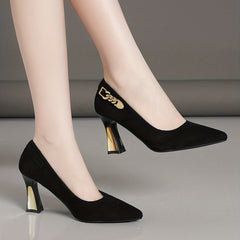 Metal Chain Chunky Heel Pumps Pointed Toe Wedding Shoes