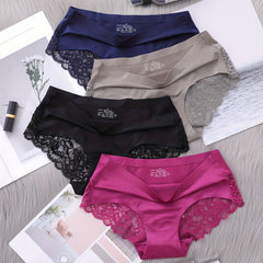 4pcs Lace Briefs Comfy Scallop Trim Panties Women's Lingerie