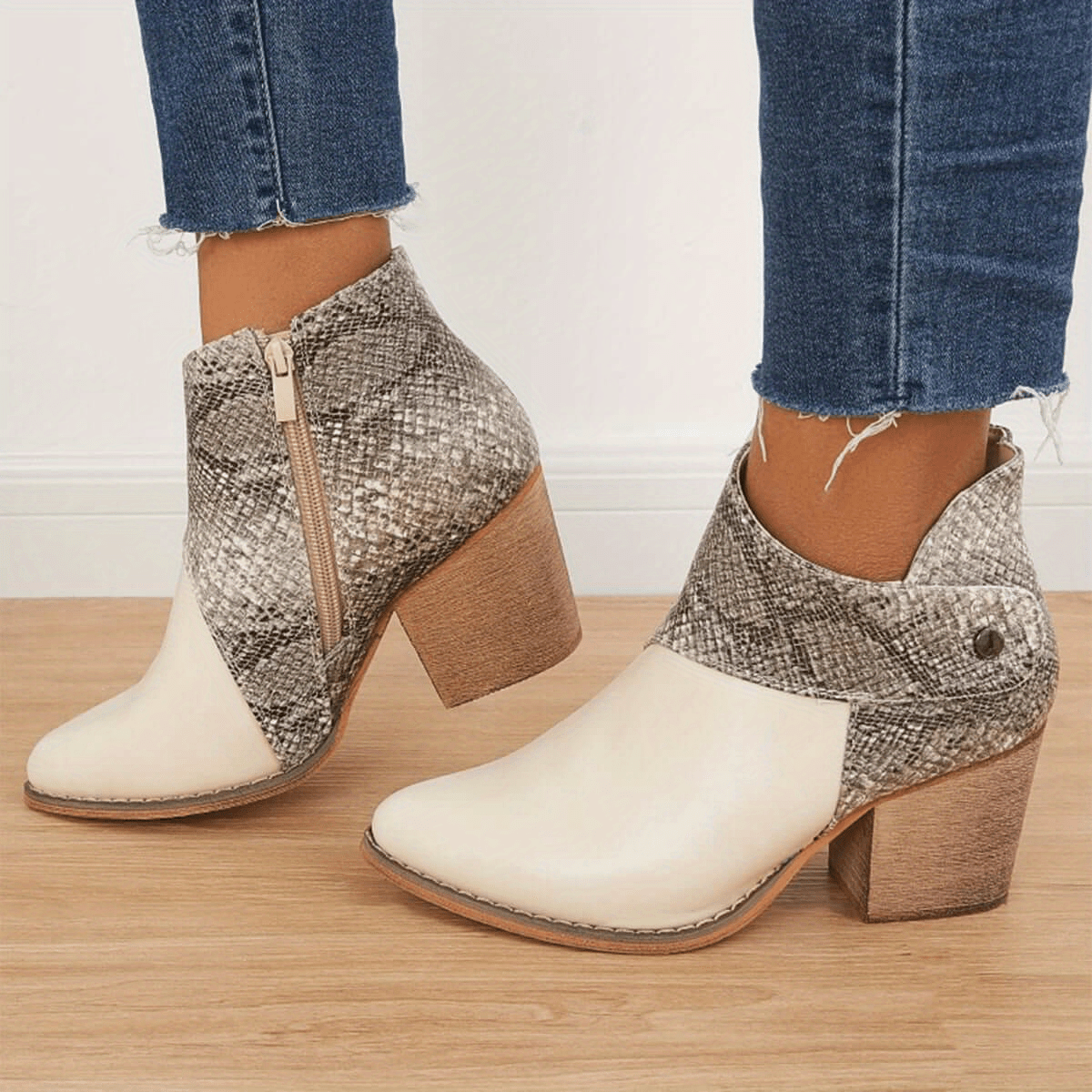 Women's Block Heel Ankle Boots Retro Western Short Boots