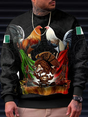 Mexico Rooster Eagle Print Hoodie Men Graphic Loose Pullover