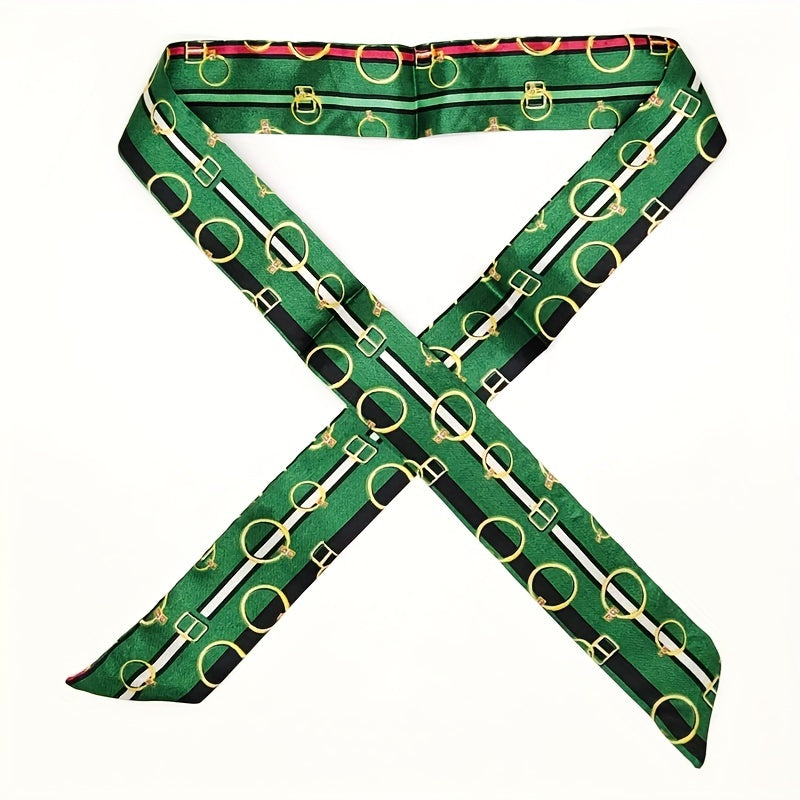 Ring Print Twilly Scarf Vintage Ribbon Neckerchief Satin Hair Ribbon Set