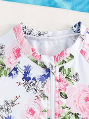 2pcs Toddlers Floral One Piece Swimsuit Set with Hair Band