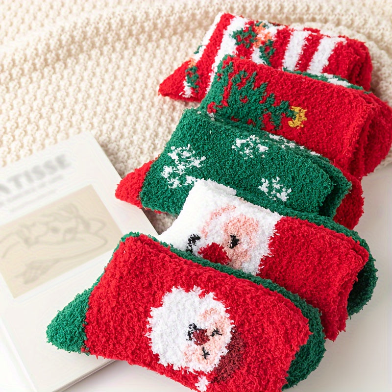 5 Pairs Christmas Print Socks Warm Women's Stockings
