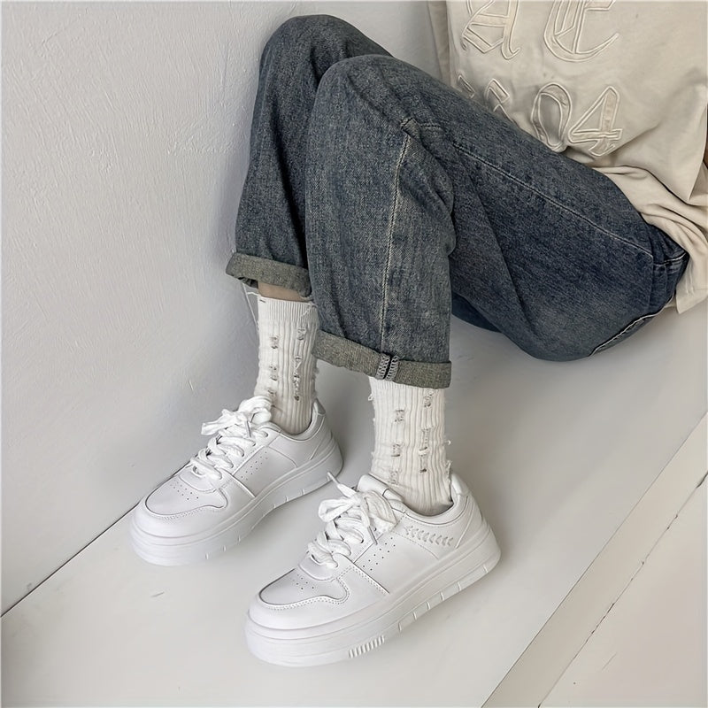 Women's Platform Skate Shoes Round Toe Lace Up Low Top Sneakers