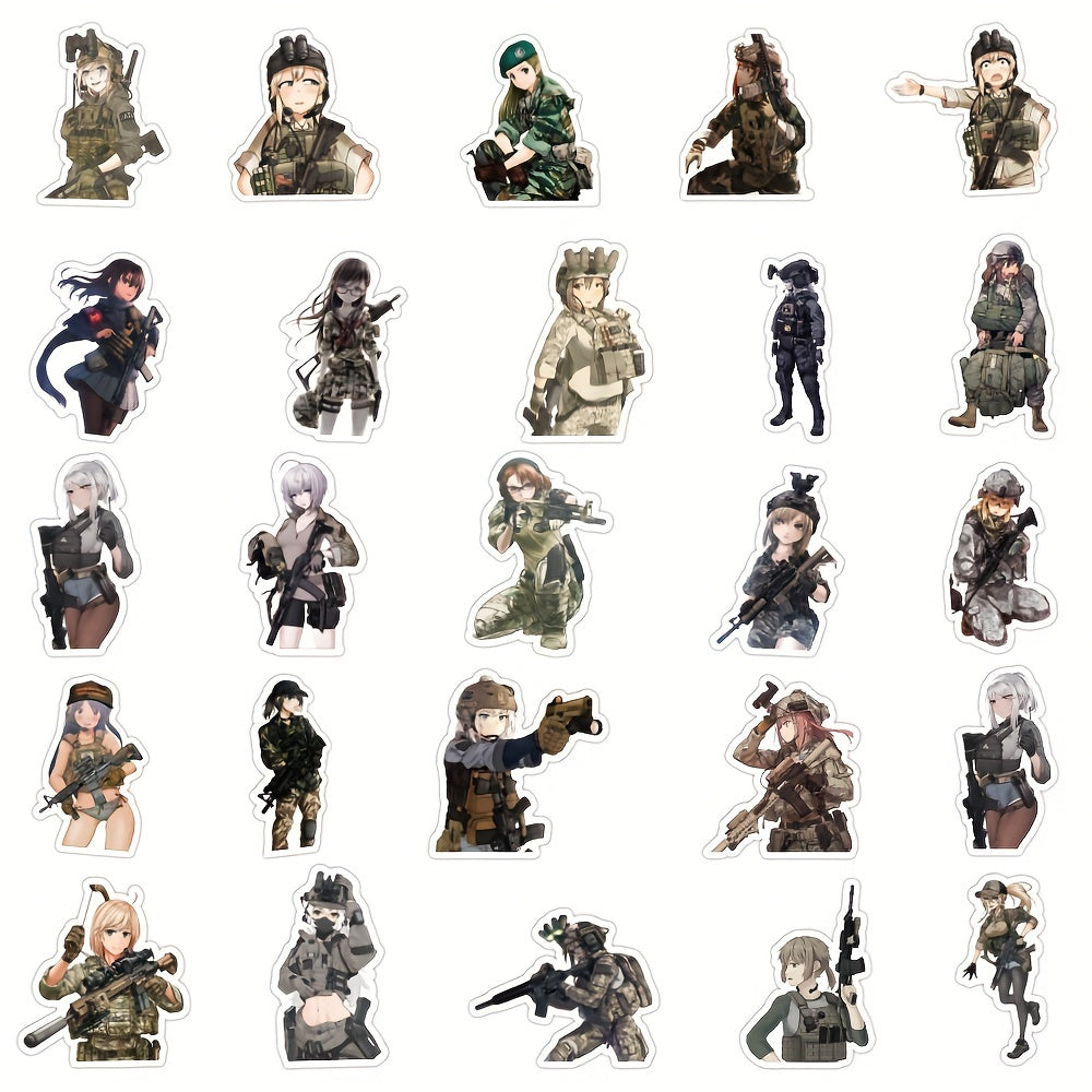 50Pcs Anime Military Girl Camouflage Stickers for Laptop Motorcycle Mug