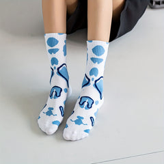 4 Pairs Cow Spot Pattern Socks Comfy & Breathable Mid Tube Socks