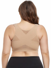 Front Closure Wireless Sports Bra Adjustable Strap Seamless Elastic Yoga Fitness