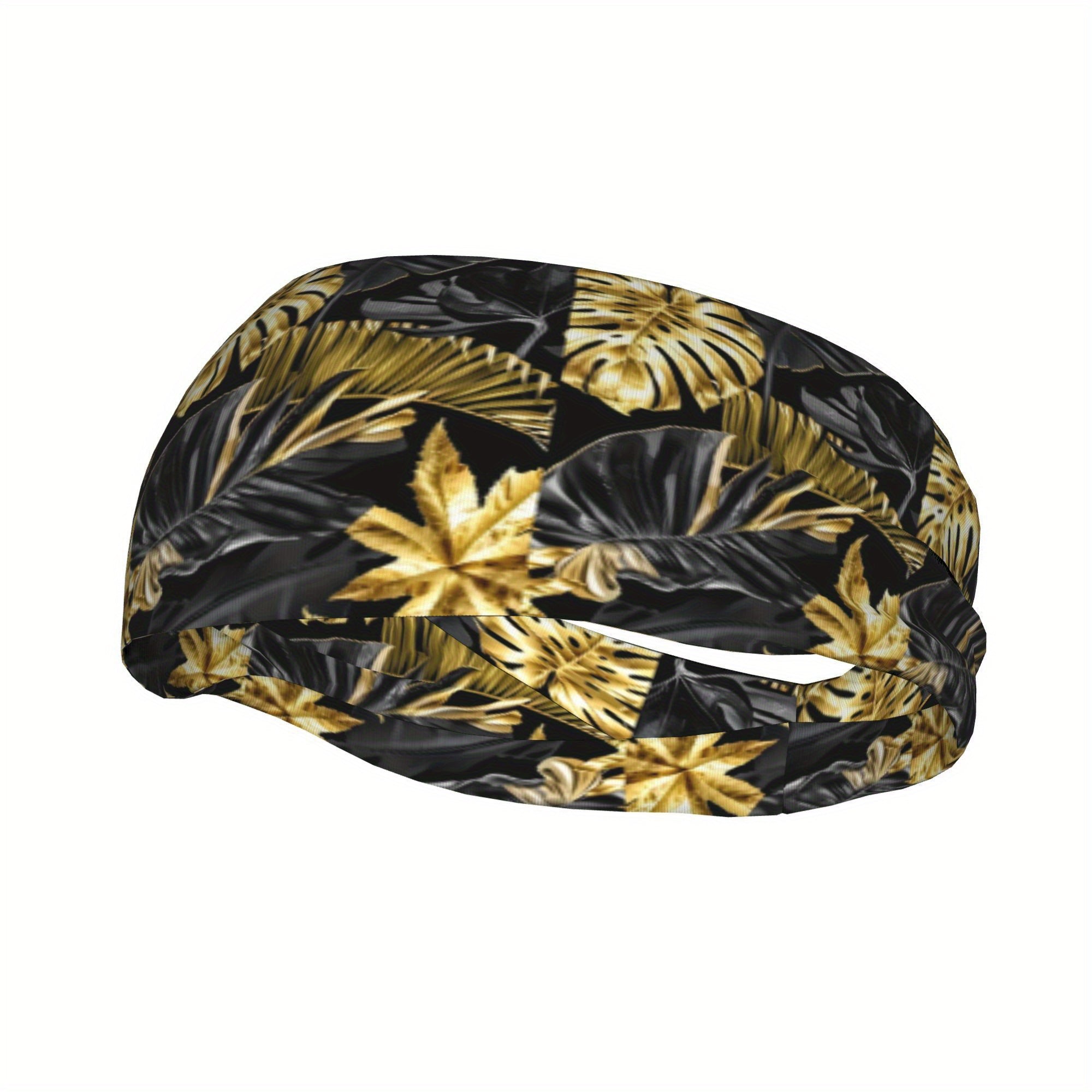 Golden Palm Leaf Sports Headband Sweat Wicking Stretchy Breathable