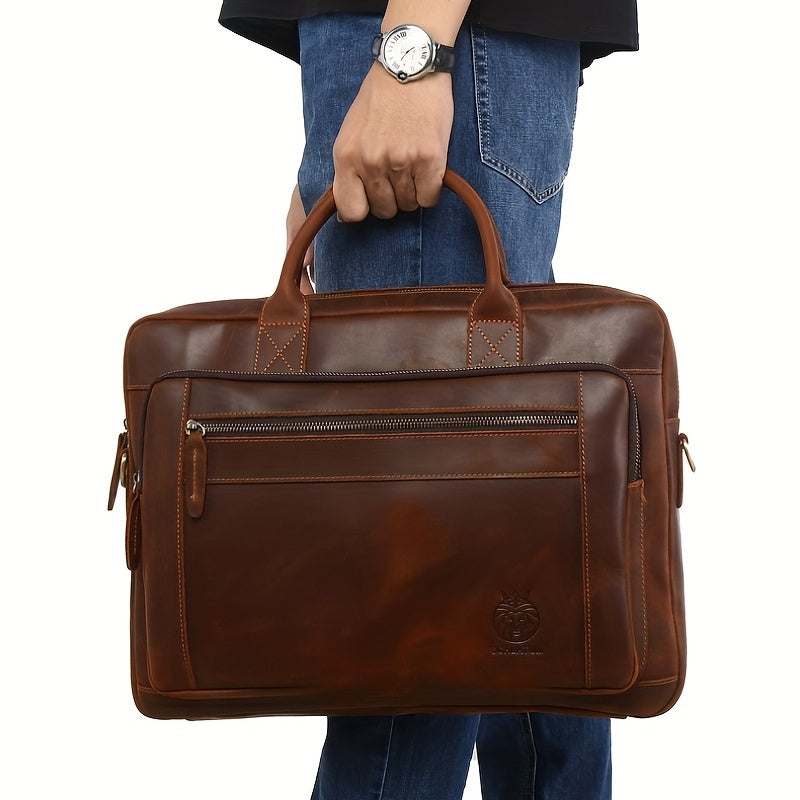 SCHLATUM Leather Briefcase Men Vintage Crazy Horse Business Bag