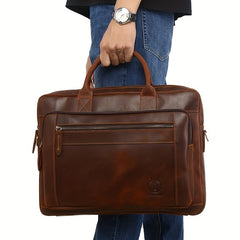 SCHLATUM Leather Briefcase Men Vintage Crazy Horse Business Bag