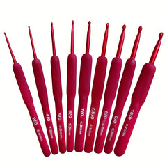 9pcs Crochet Hook Tool Set Non-slip Red Crochet Hooks for Handwork Hobby Craft
