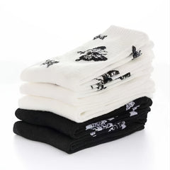 5 Pairs Butterfly Graphic Print Crew Socks Women's Stockings & Hosiery