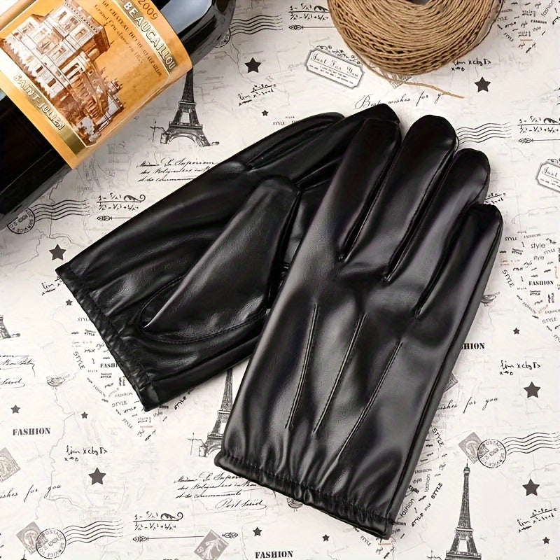 Men's Leather Touchscreen Gloves Winter Driving Warm Gloves