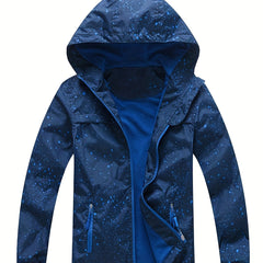 Boys Windbreaker Fleece Lining Hooded Jacket Long Sleeve Zip Up