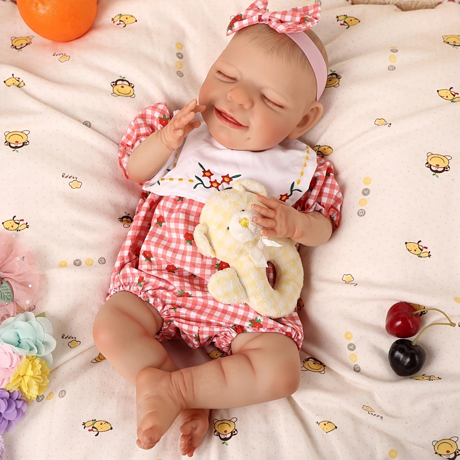 20'' Bebe Reborn Baby Doll Lifelike Sleeping Newborn Red Plaid Jumpsuit