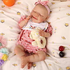 20'' Bebe Reborn Baby Doll Lifelike Sleeping Newborn Red Plaid Jumpsuit