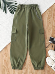 Girls Cargo Pants with Chain Detail