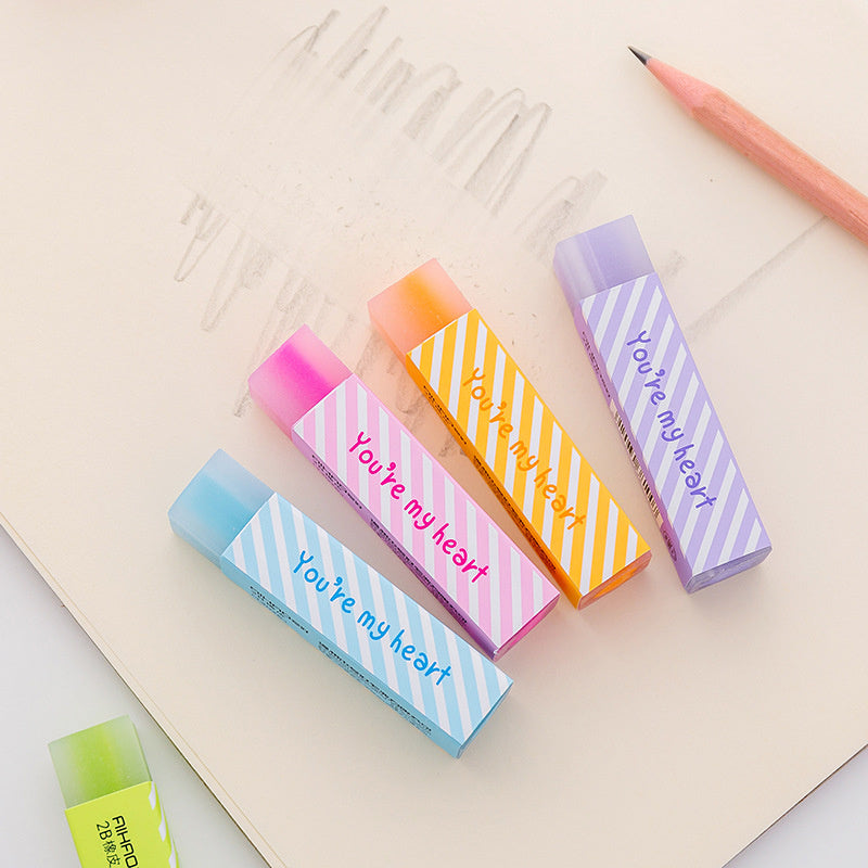 6pcs Pastel Erasers Non Toxic Heart & Star Patterns Assorted Colors