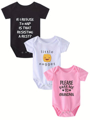 3pcs Baby Girls Letter Graphic Print Short Sleeve Onesie Set