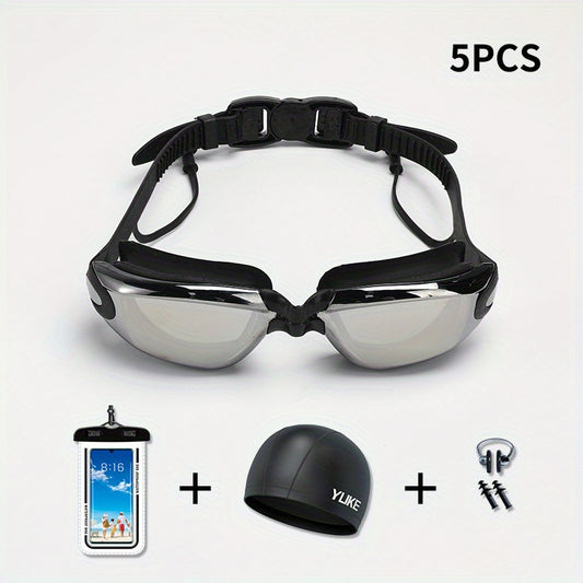 5pcs Adult Electroplated Swimming Goggles With Earbuds