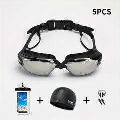 5pcs Adult Electroplated Swimming Goggles With Earbuds