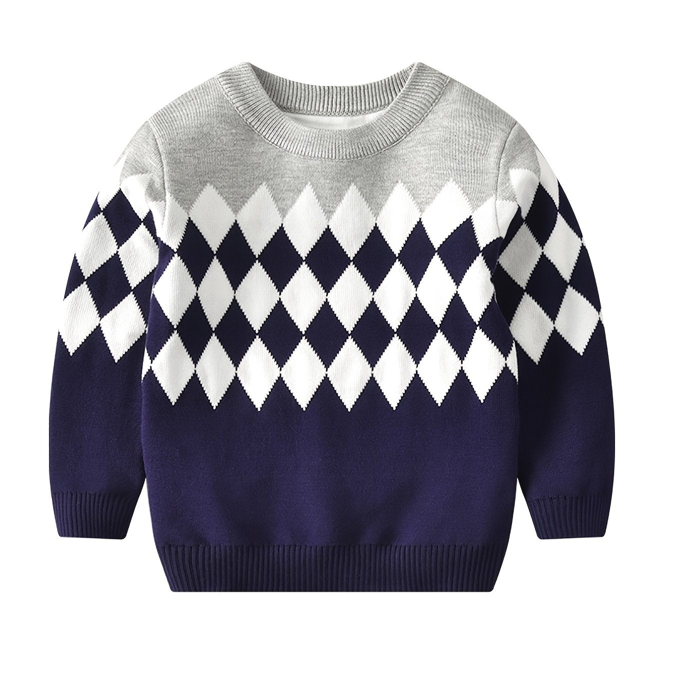 Boys Knitted Argyle Plaid Pullover Sweater