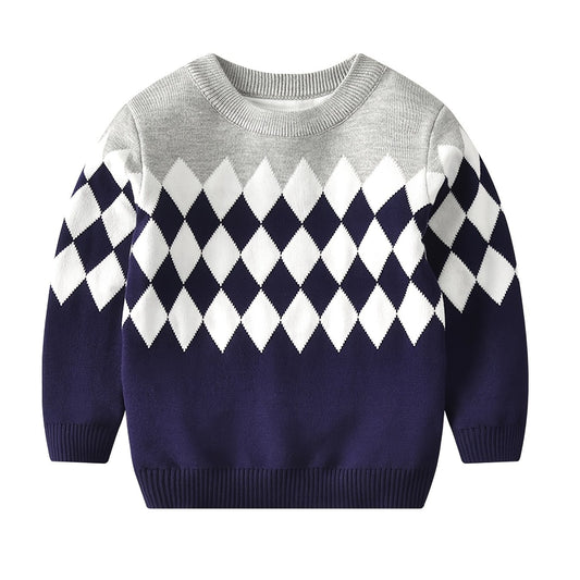 Boys Knitted Argyle Plaid Pullover Sweater