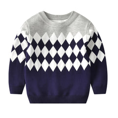 Boys Knitted Argyle Plaid Pullover Sweater