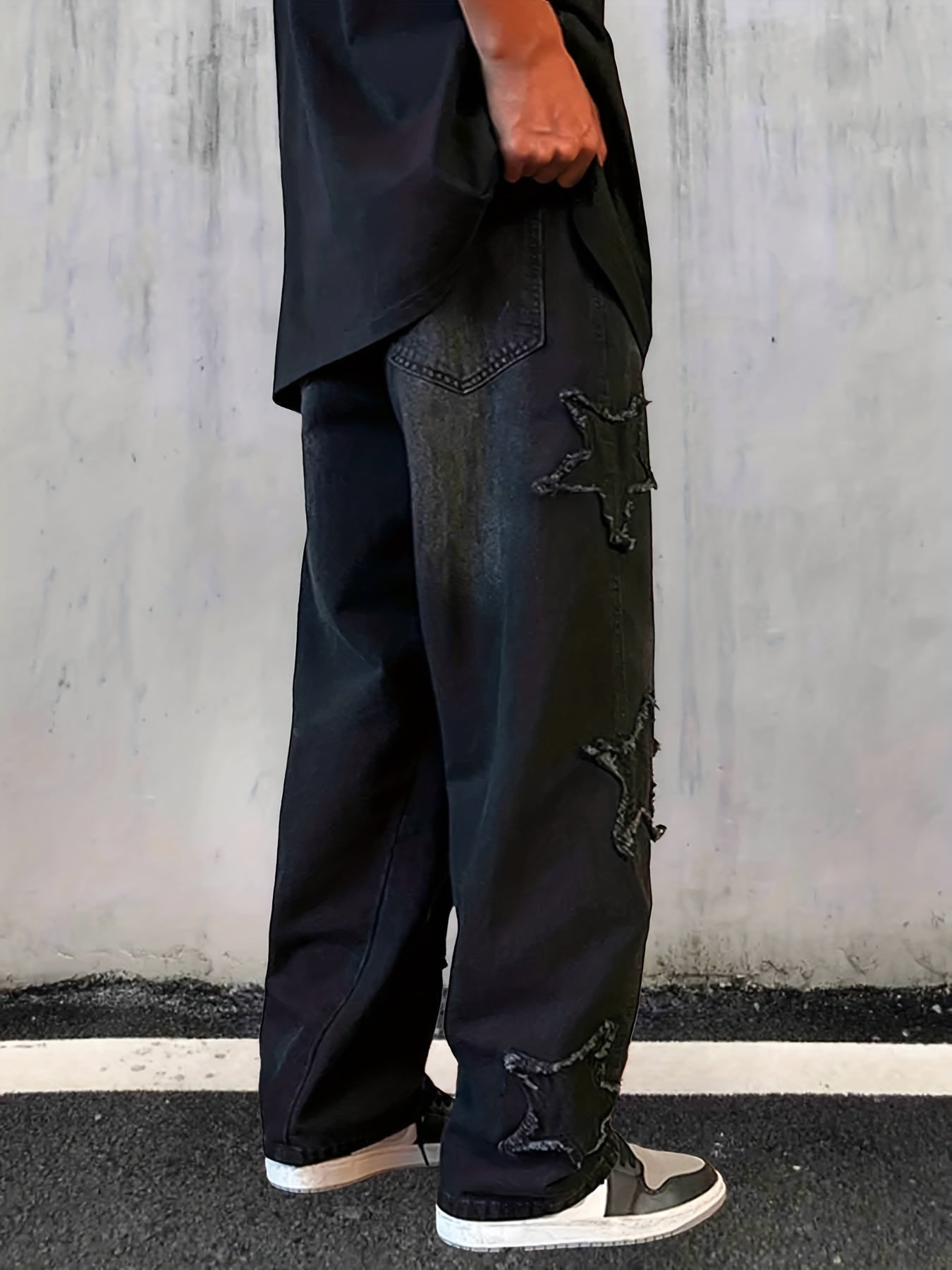 Star Pattern Baggy Jeans Men Casual Street Style Loose Fit Denim Pants