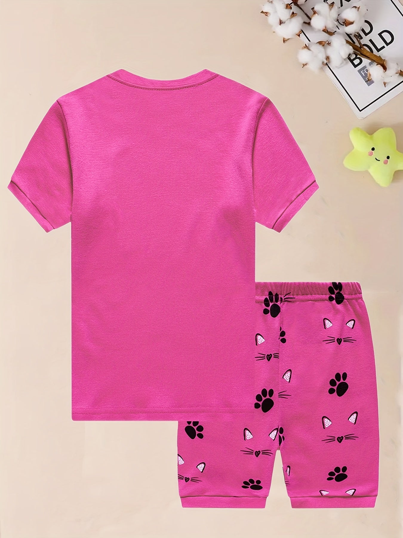 2pcs Toddler Girls Cat Graphic Pajamas Set