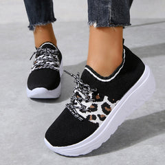 Leopard Stripe Flying Woven Sneakers Soft Sole Shoes