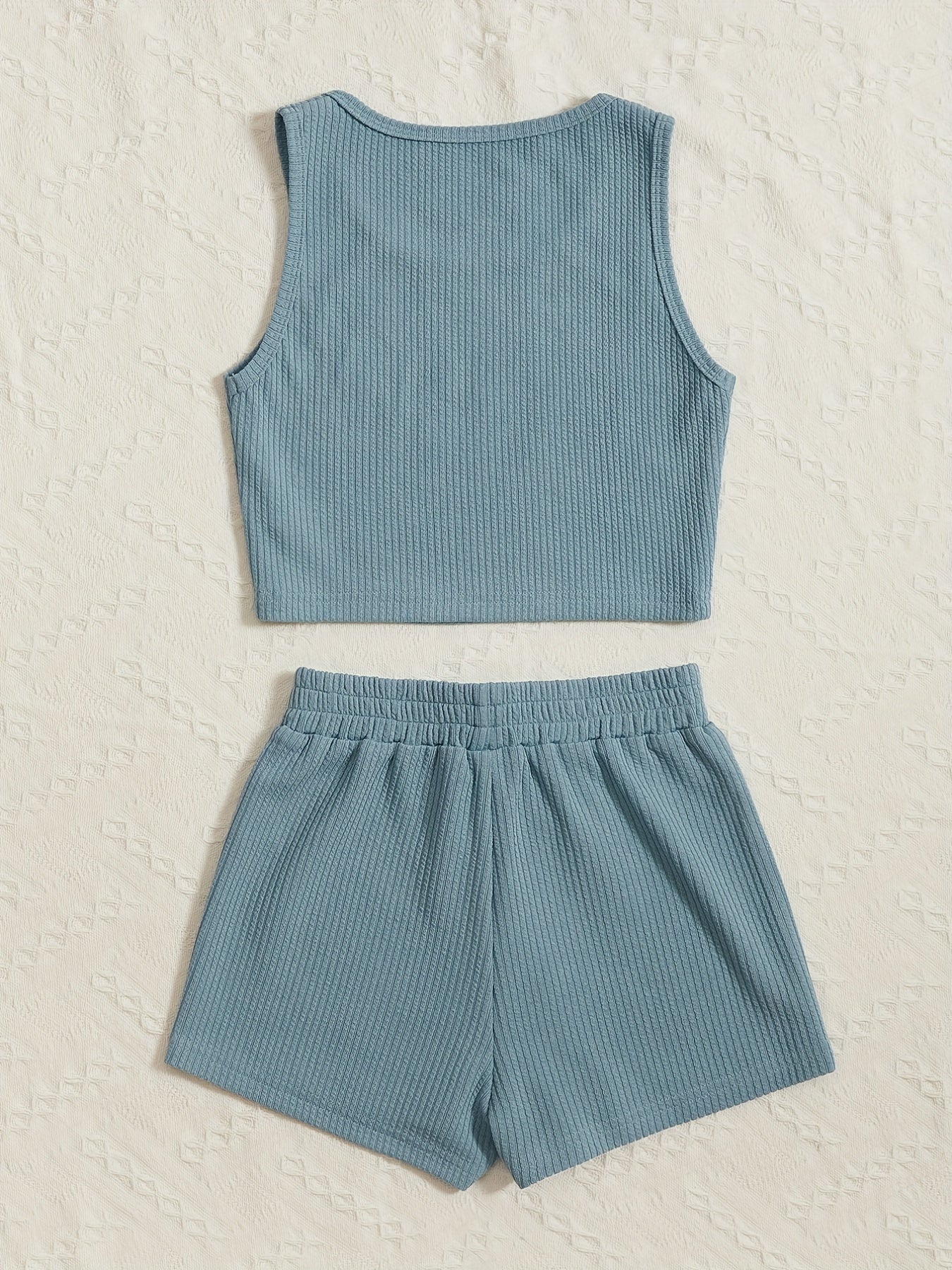 Girl's Ribbed Tank Top & Shorts Set Solid Casual Outfits for Summer