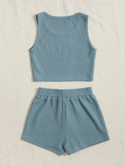Girl's Ribbed Tank Top & Shorts Set Solid Casual Outfits for Summer