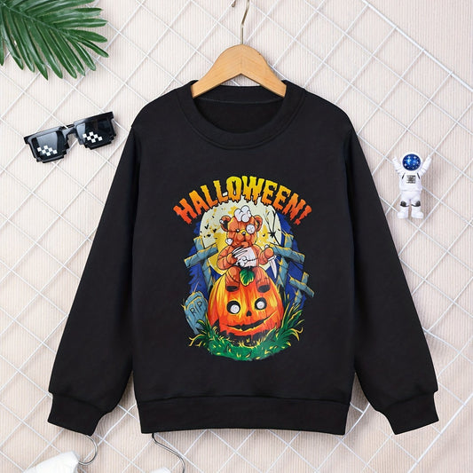 Boy's Bear & Pumpkin Graphic Sweatshirt for Fall Winter
